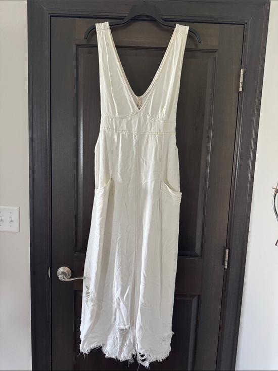 Free People Dresses & Skirts - Free People White Sleeveless V-Neck Maxi Dress with Frayed Hem